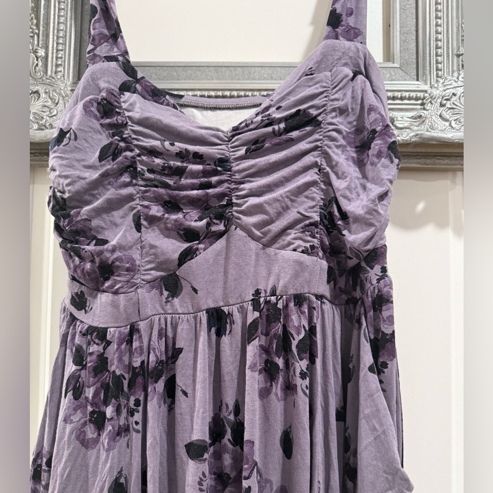 Torrid Plus Size 0 SUPER SOFT SLATE GREY FLORAL RUCHED SKATER DRESS W/ Pockets! - Picture 3 of 7